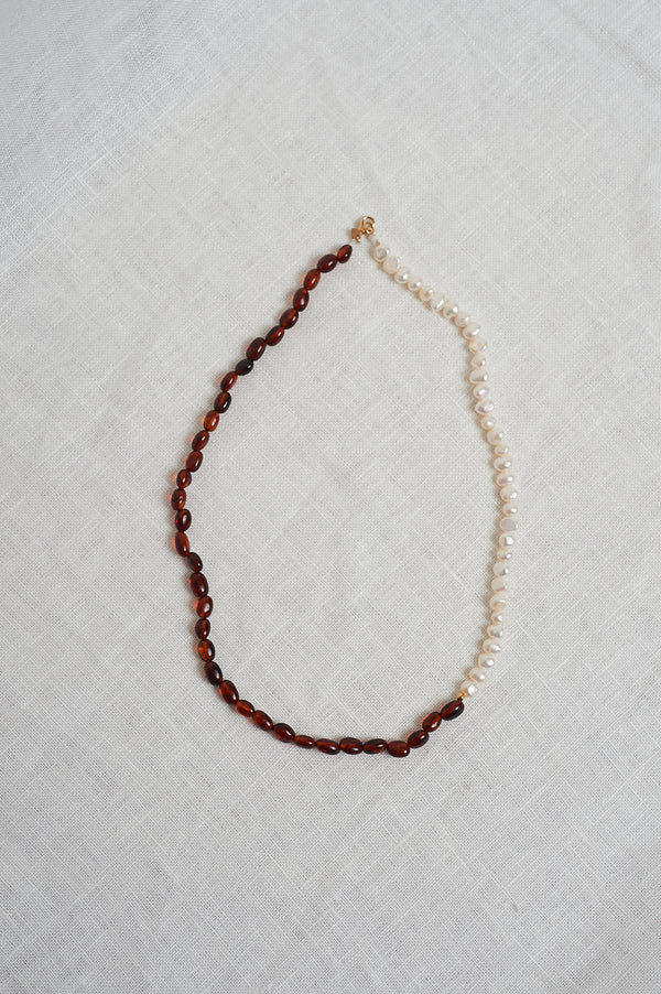 On The Nature Of Things amber seed bead and pearl necklace