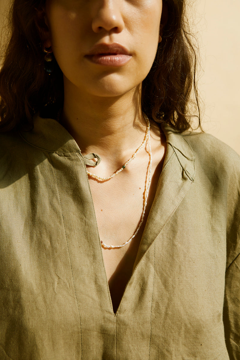 On The Nature Of Things rice pearl and gemstone bead necklace