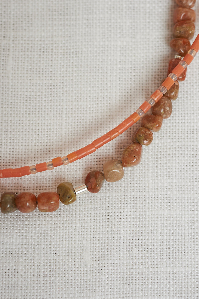 Sasha Stone Apricot And Grass Double Necklace